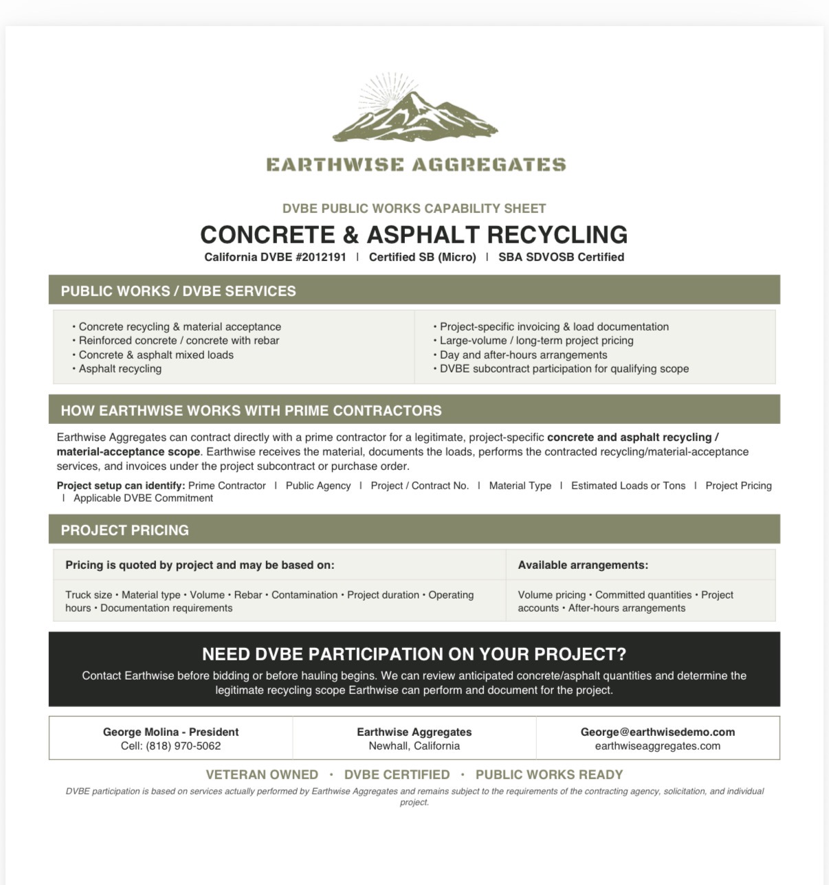 Earthwise Aggregates capability sheet